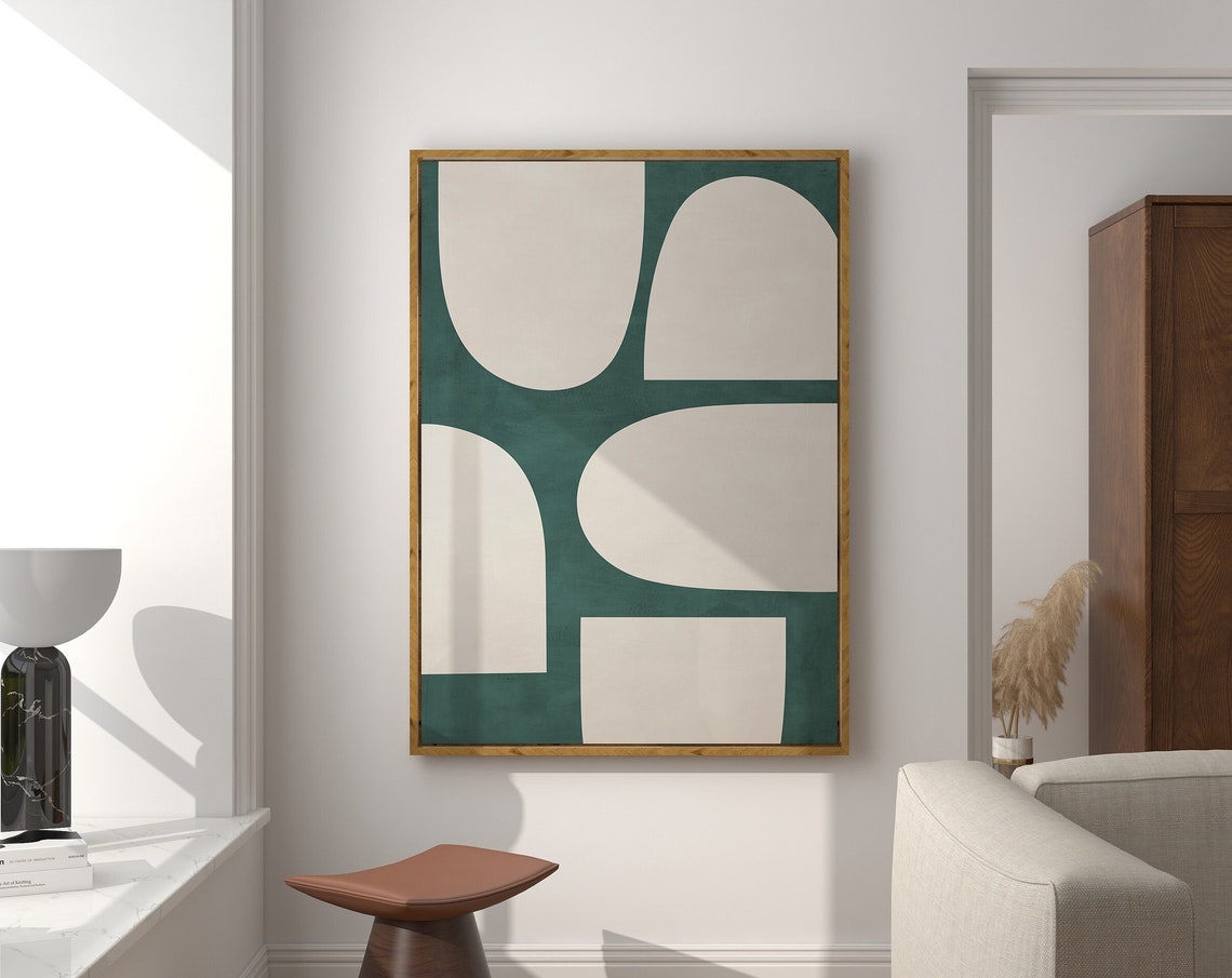 Teal Arches on Warm Beige Mid Century Geometric Shape Art Poster - Image 3