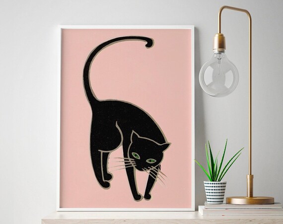Lucky Black Cat, Pastel Aesthetics Art Print