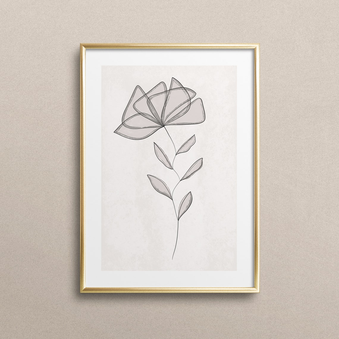 Beige Line Art Bloom Flower Botanical Minimalist Home Decor Poster