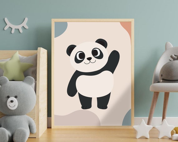 Panda Nursery Print Modern Kids Room Wall Art
