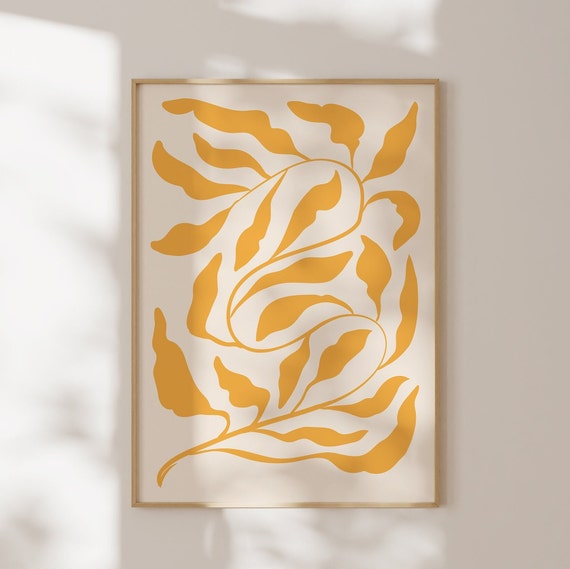 Leaf Abstract Print, Yellow Minimalist Botanical Art