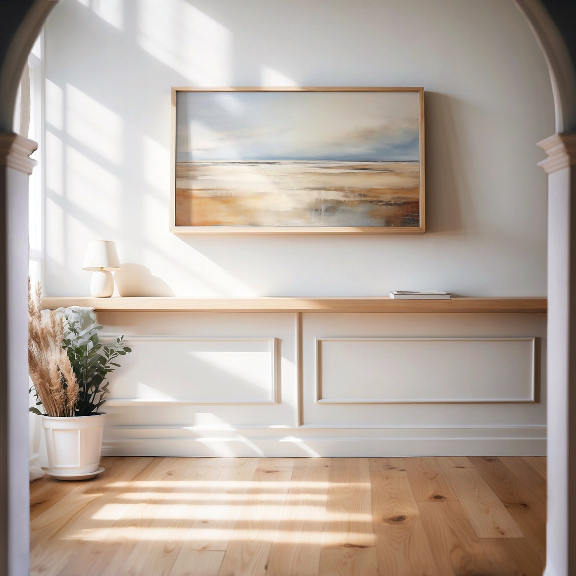 Warm Beige Abstract Seaside Minimalist Coastal Oil Painting Poster - Image 2