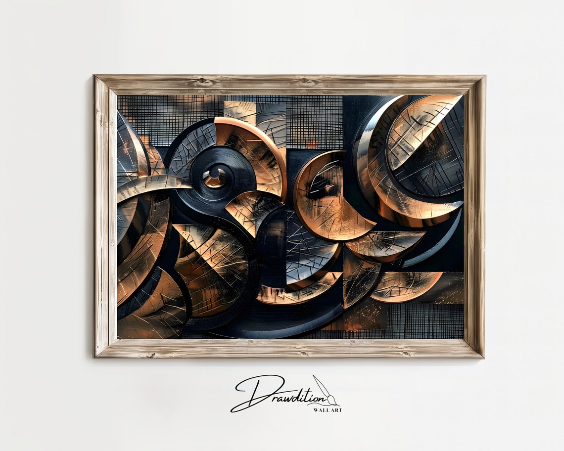 Black And Copper Geometric Metallic Abstract Bold Modern Art Print