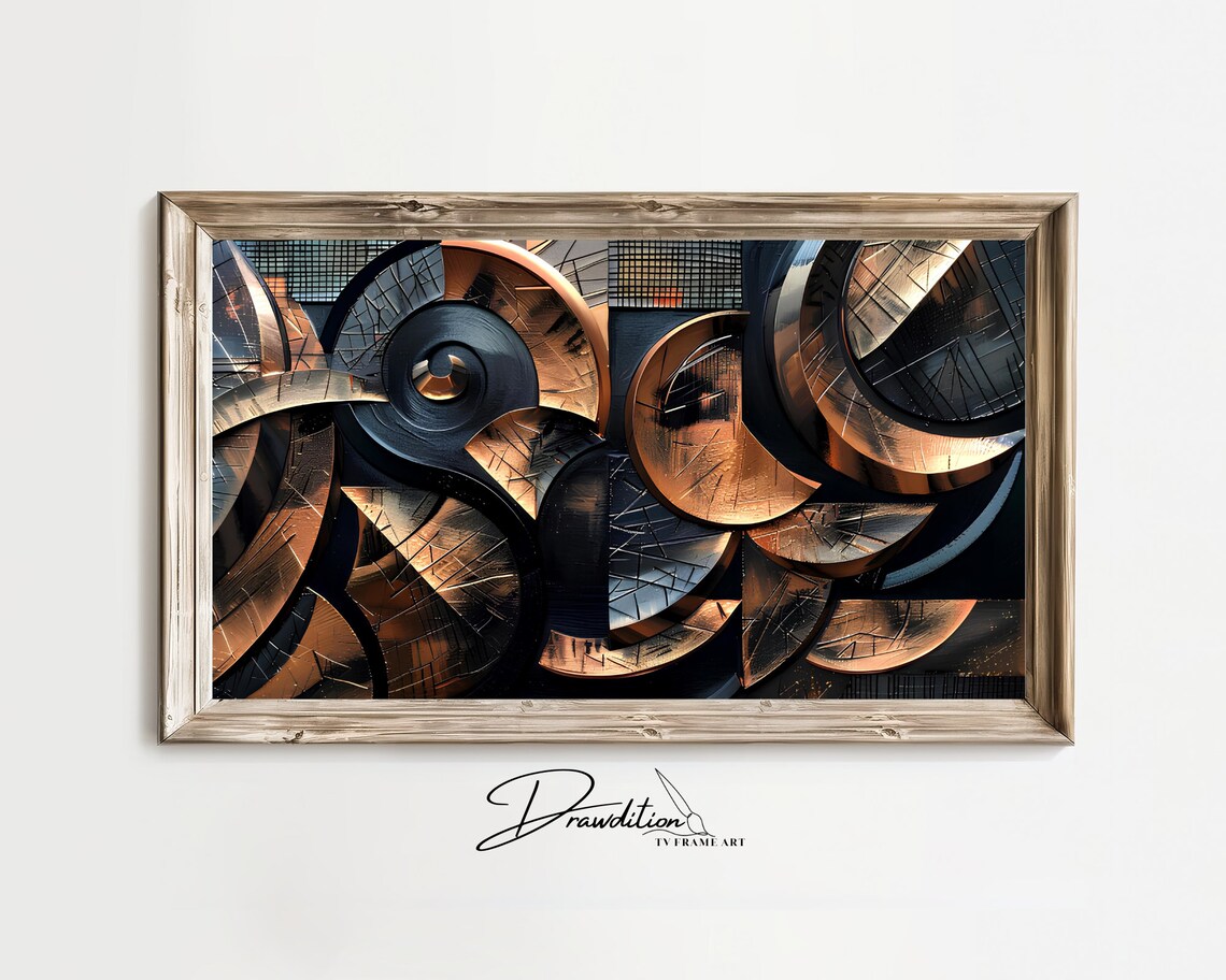 Frame Tv Art Black Copper Abstract Frame Tv Art 3d Geometric Black Orange Abstract For Frame Tv Art Metallic Abstract