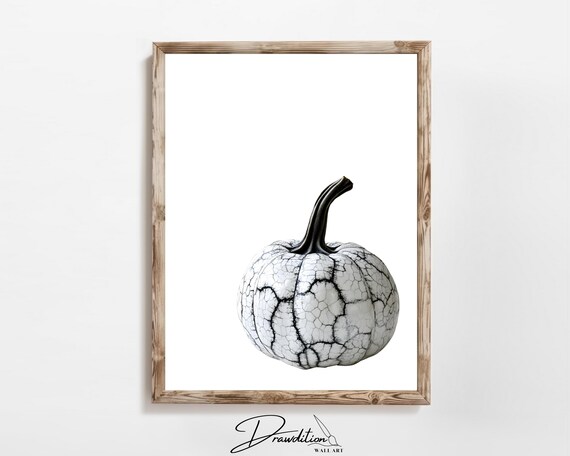 White Black Crackle Pumpkin Minimalist Modern Fall Decor Poster