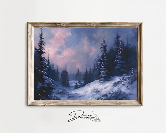 Winter Wall Art Winter Landscape Painting Snowy Scenery Snow Painting Winter Print Winter Decor Winter Art Moody Winter Art