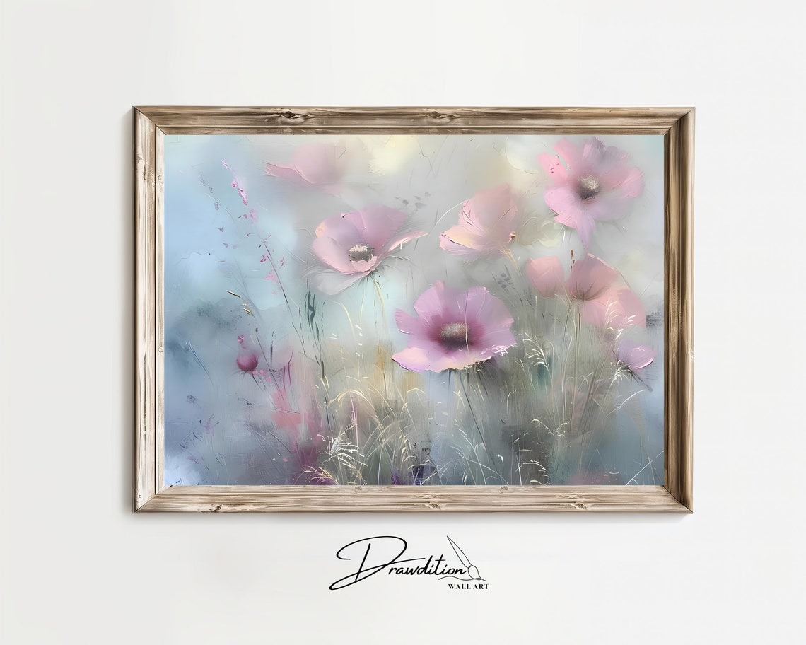 Muted Purple Wildflower Meadow Pastel Floral Impressionist Wall Art