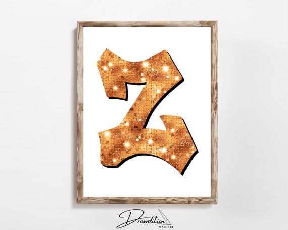 Disco Orange Letter Z Print Orange Trendy Personalized Monogram Wall Art Disco Cowgirl Dorm Decor Preppy Poster Teen Room