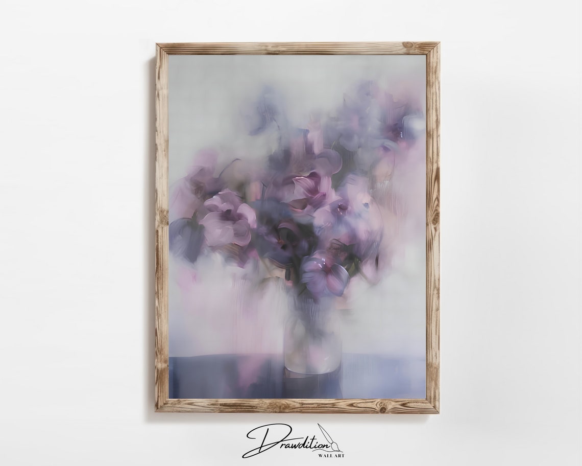 Purple Lilac Still Life Flowers Vase Abstract Impressionist Wall Art