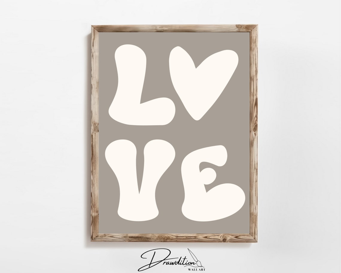 White Bubble LOVE Letters on Taupe Background Heart Preppy Art Print