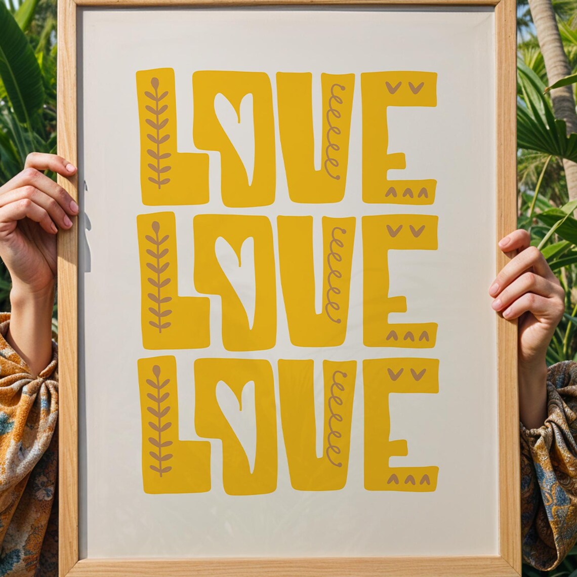 Triple Yellow Love Pop Art Typography Graphic Poster Decor Piece
