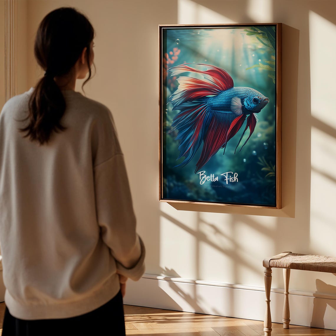 Vibrant Red And Blue Betta Fish Underwater Tropical Aquarium Poster