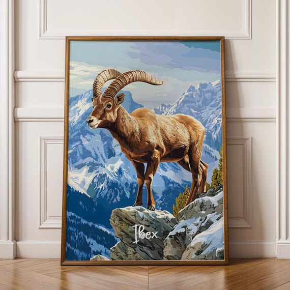 Ibex Mountain Animal Print Rustic Cabin Wildlife Art