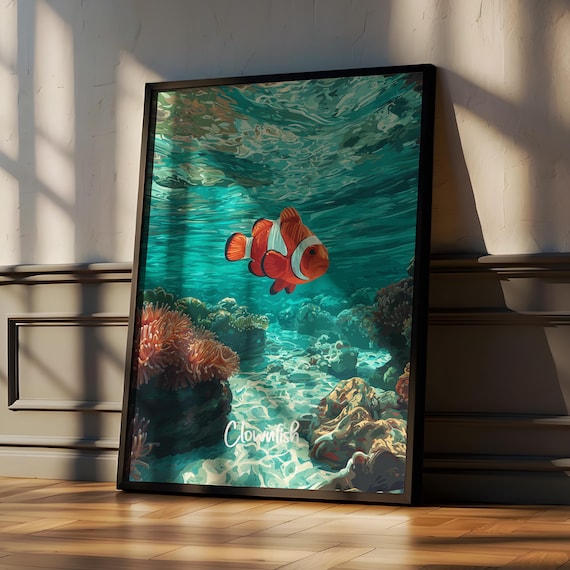 Clownfish Framed Poster Tropical Ocean Nursery Wall Art