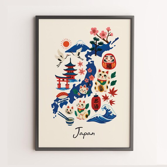 Japan Print Wall Art Poster Country Illustration Relaxed Decor Unique Artwork Only