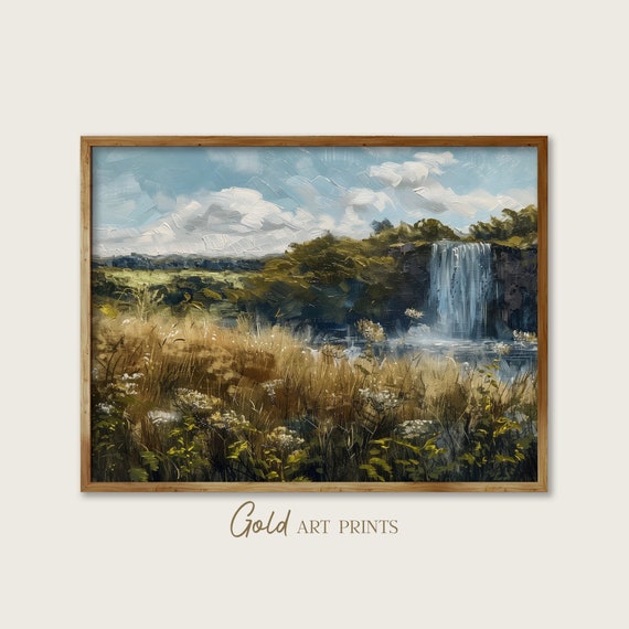 Vintage Landscape Majestic Waterfall Landscape Art Print Serene Nature Scenery Artwork Perfect For Home Refresh Gap24056