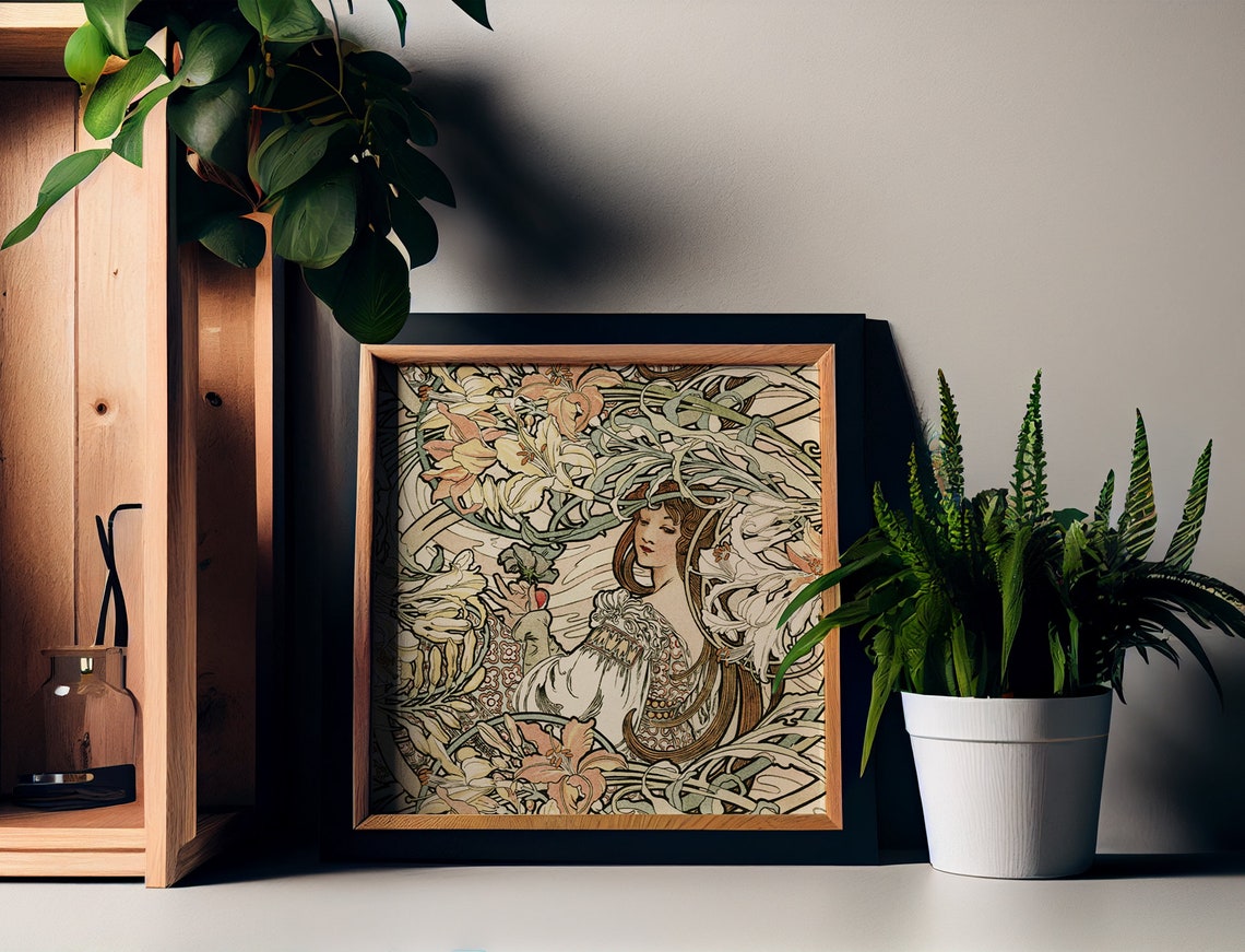 Mucha Goddess Floral Art Nouveau Wall Art Print