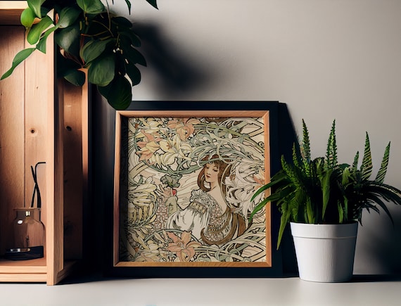 Mucha Goddess Floral Art Nouveau Wall Art Print