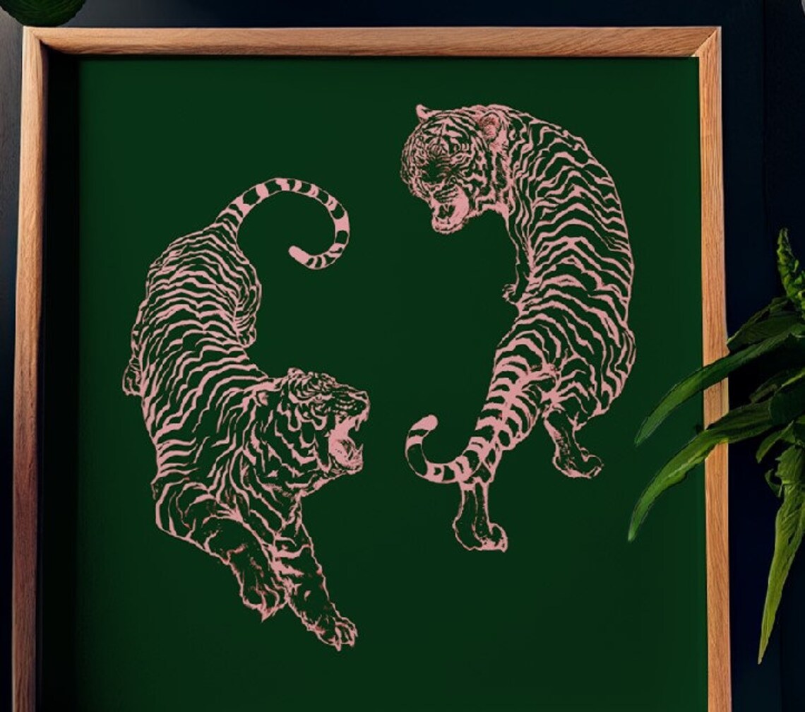 Pink Tigers Vintage Japanese Print, Art Print - Image 2