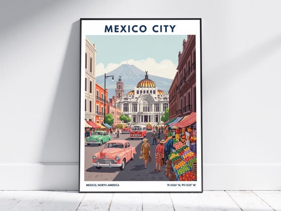 Mexico City Travel Art Print Vintage Poster Wall Decor Retro Mexican Artwork For Home Or Office Interior