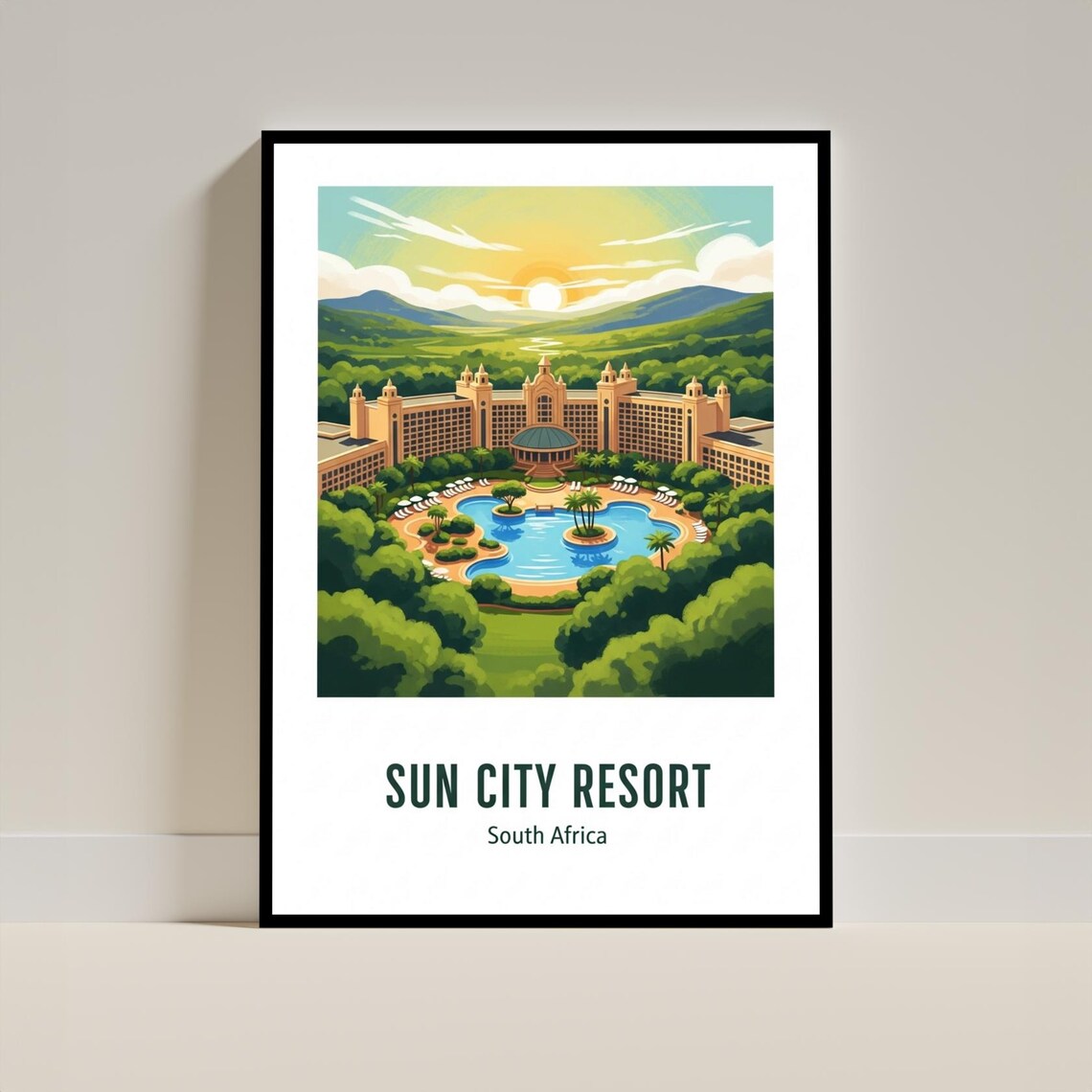 Sun City Resort South Africa Vintage Style Travel Poster Palace Sunset