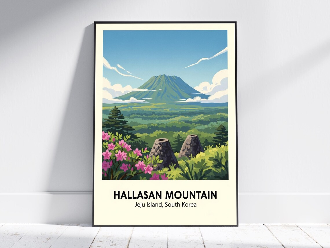 Hallasan Mountain Jeju Island South Korea Vintage Travel Poster