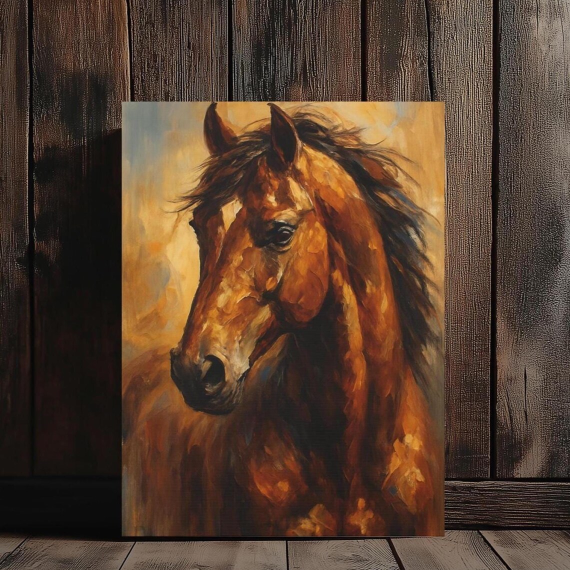 Rustic Chestnut Horse Portrait Western Golden Farmhouse Art Poster