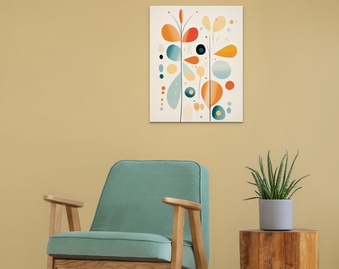 Retro Floral Abstract Teal And Orange Mid Century Style Poster