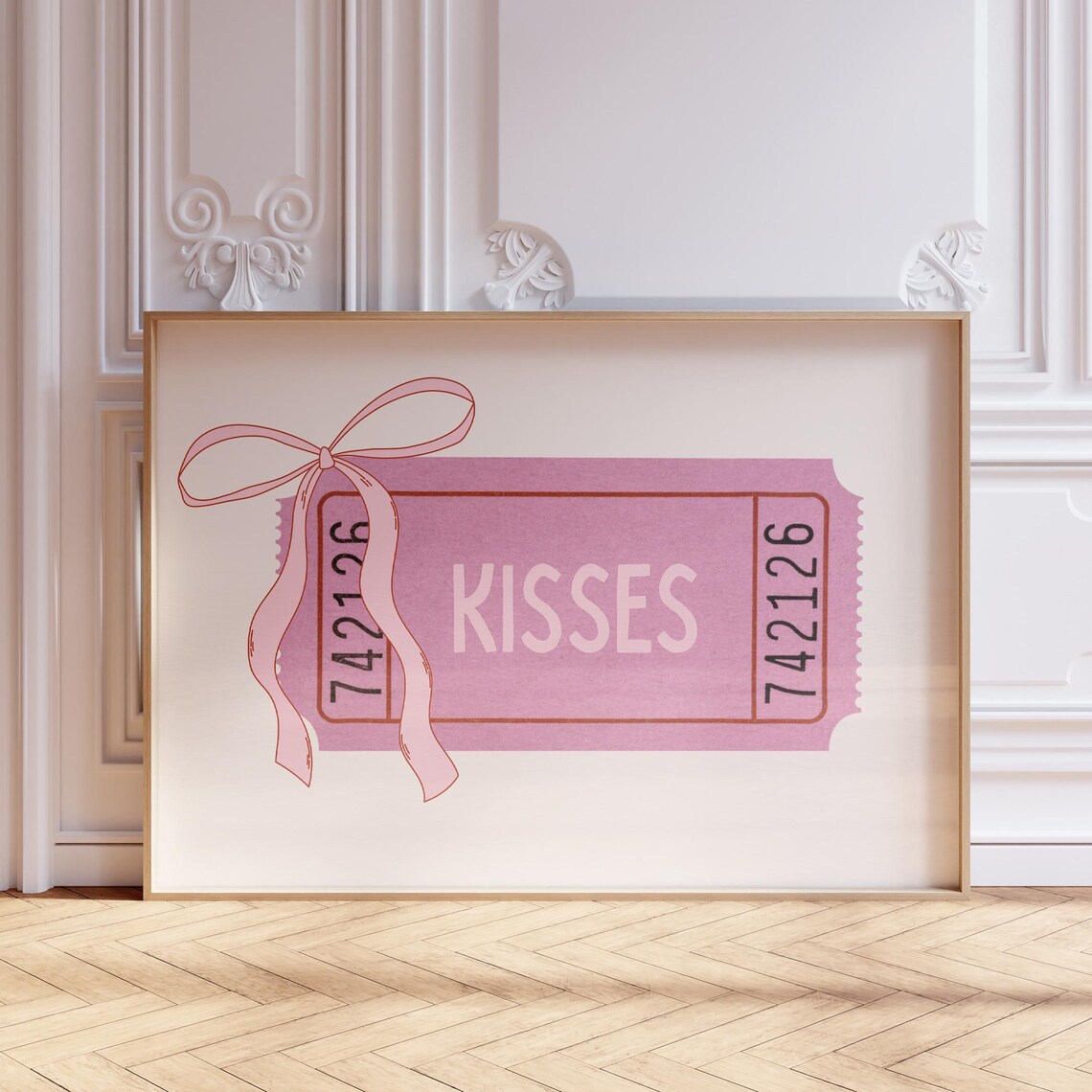 Kisses Pink Ticket Bow Coquette Girly Dorm Room Quote Poster Art