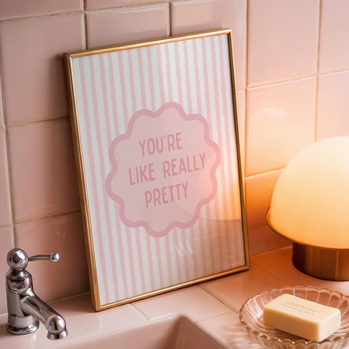 You're Like Really Pretty Pink Striped Preppy Dorm Quote Poster