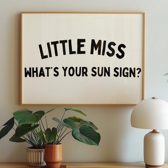 Little Miss Whats Your Sun Sign Typography Print Minimalist Art For Zodiac Lover Dorm Horizontal