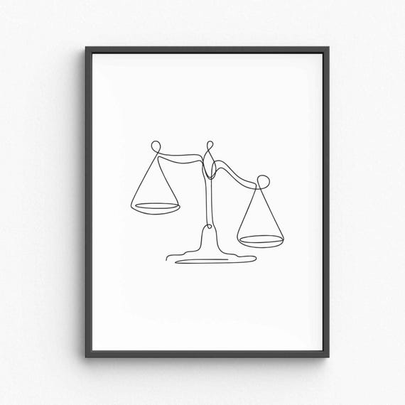 Minimalist Justice Scale Line Art Symbol Of Law And Fairness Drawing Legal Balance Decor Modern Courtroom Wall