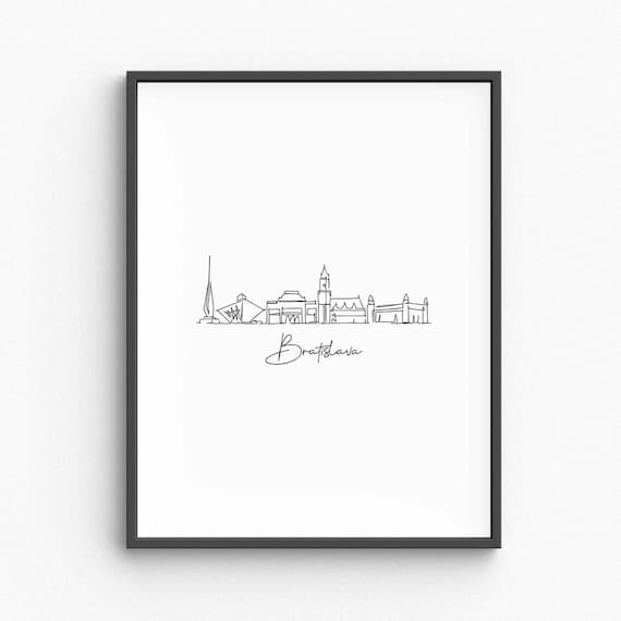 Bratislava Skyline Line Art Minimalist Slovakia City Travel Poster