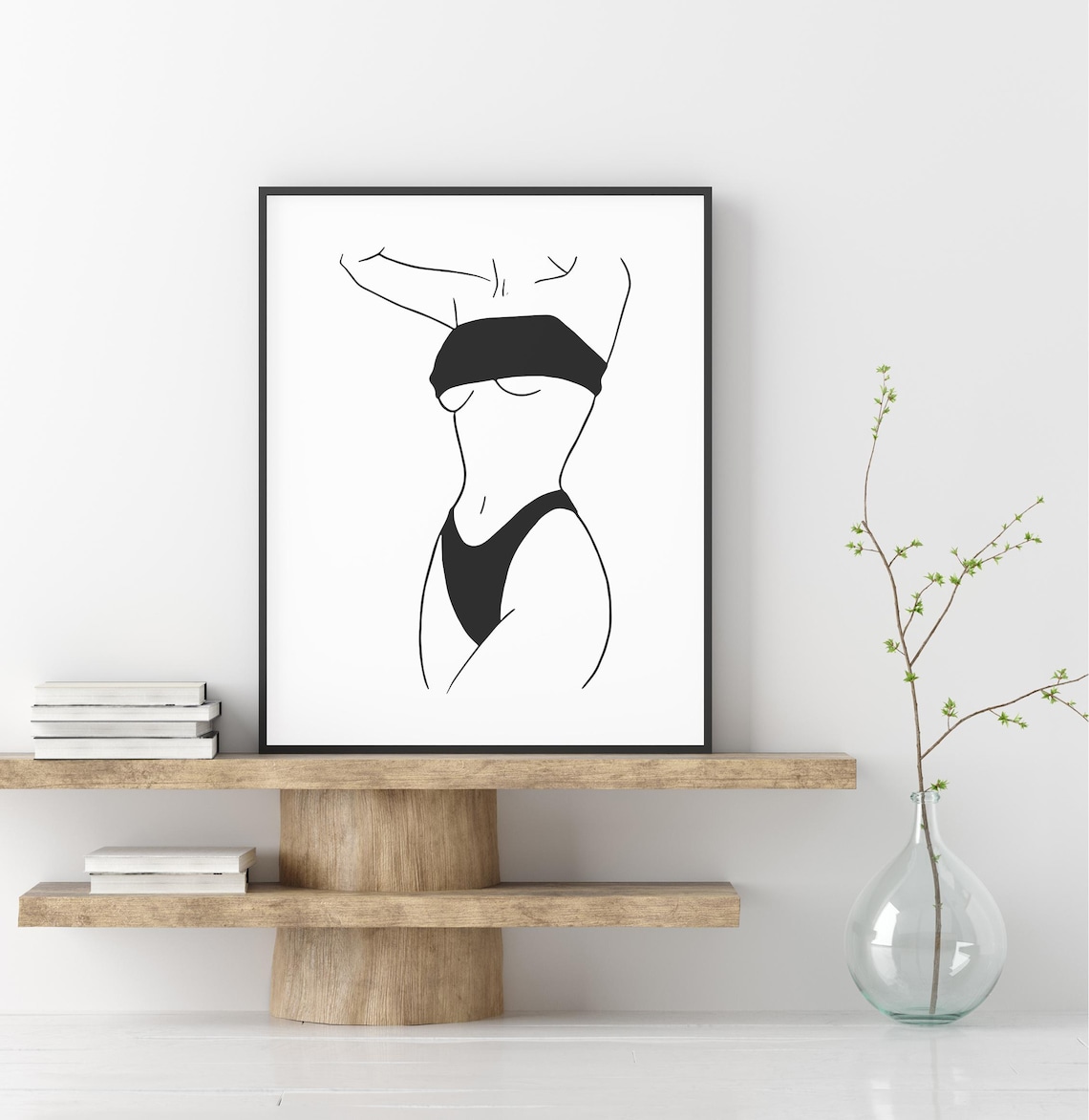 Lingerie Woman Line Art Sensual Female Torso Black White Poster - Image 2