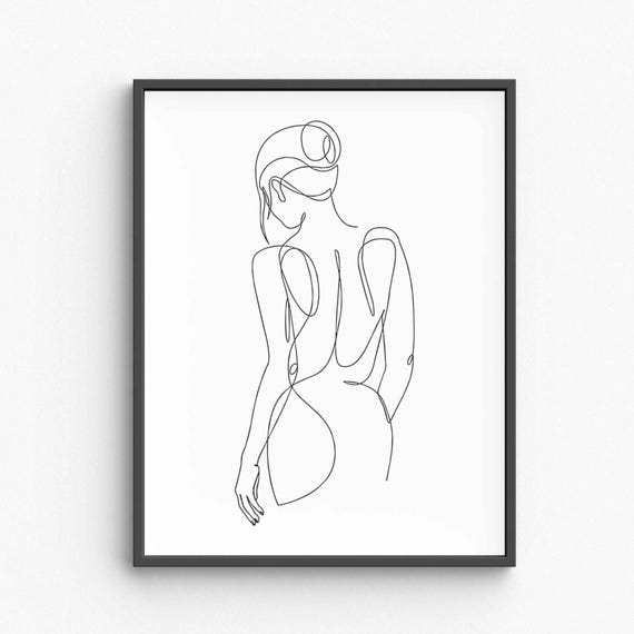 Minimalist Woman Silhouette Line Art Elegant Female Body Outline Graceful Lady Figure Drawing Black White Wall Feminine Decor