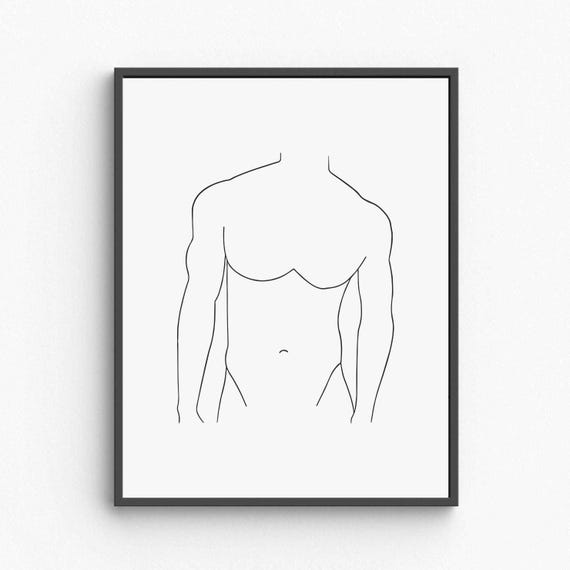 Male Nude Body Wall Art Masculine Figure Line Drawing Minimalist Print Modern Bedroom Decor