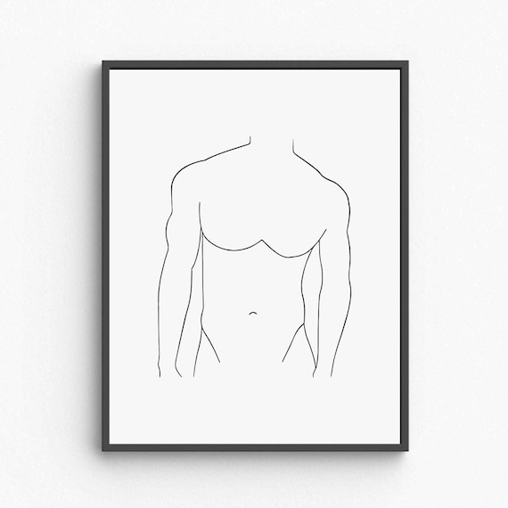 Nude Male Body Line Art Minimalist Masculine Figure Modern Poster