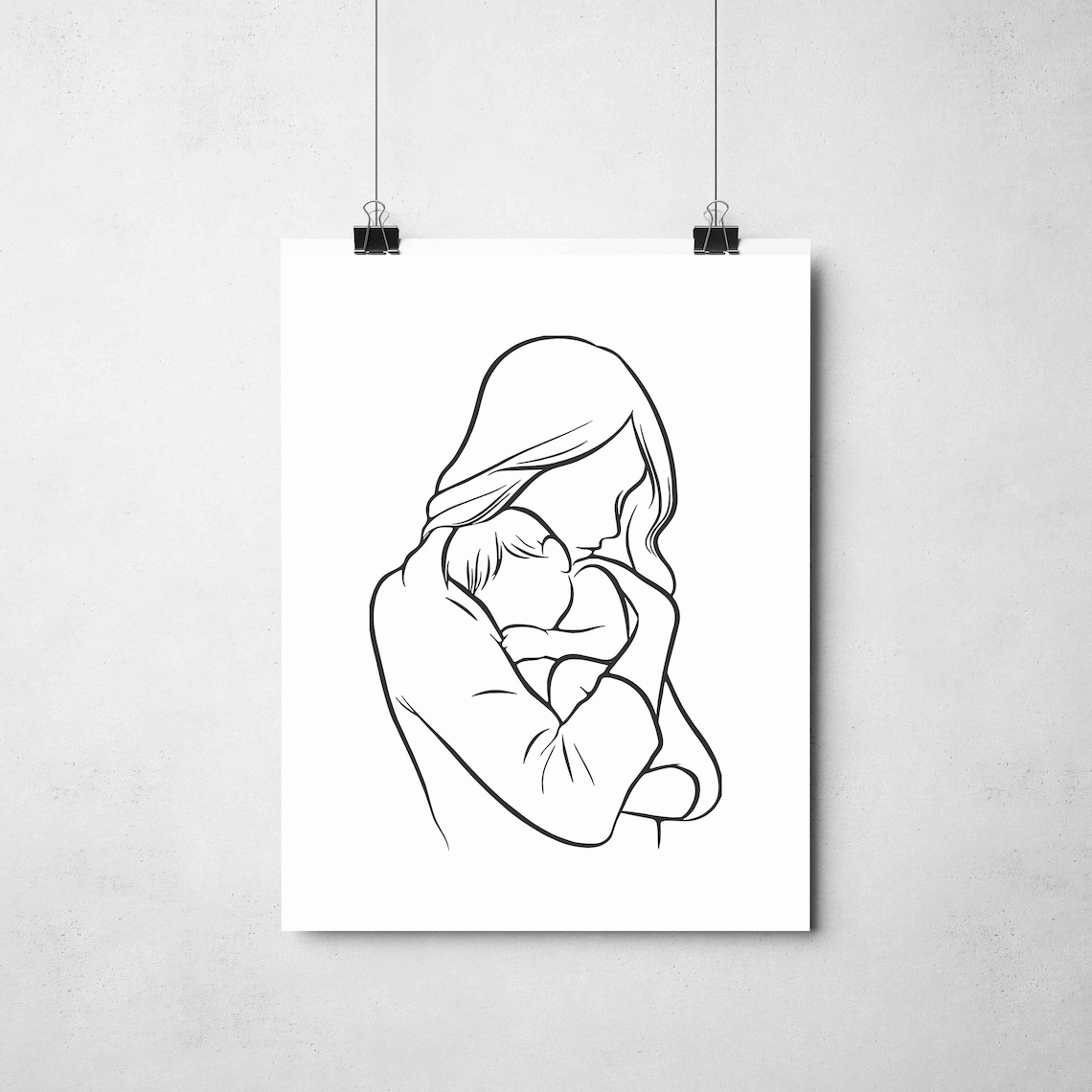 Minimalist Mom Holding Child Line Art Print - Image 2