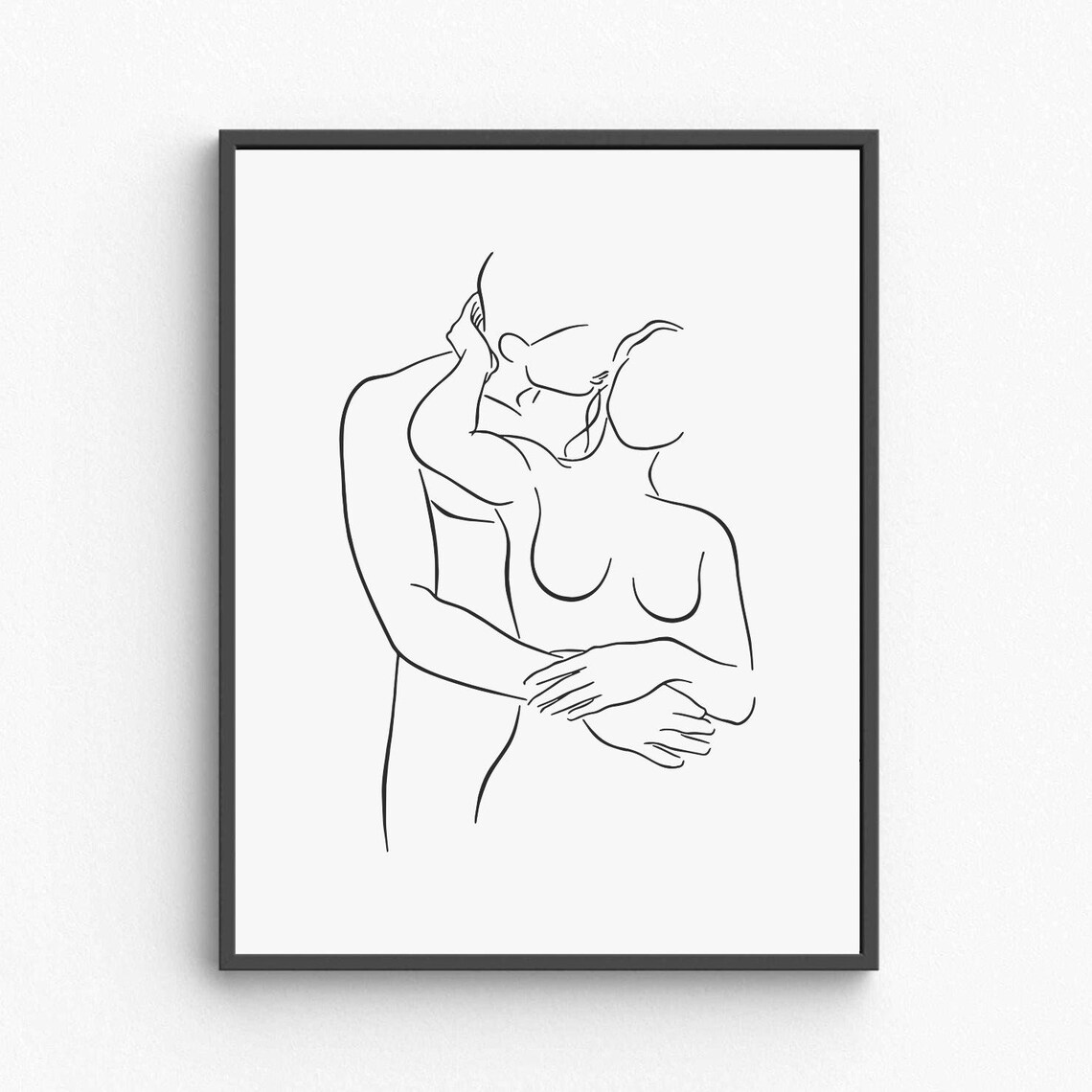 Embracing Couple Line Art Intimate Kiss Minimalist Love Poster