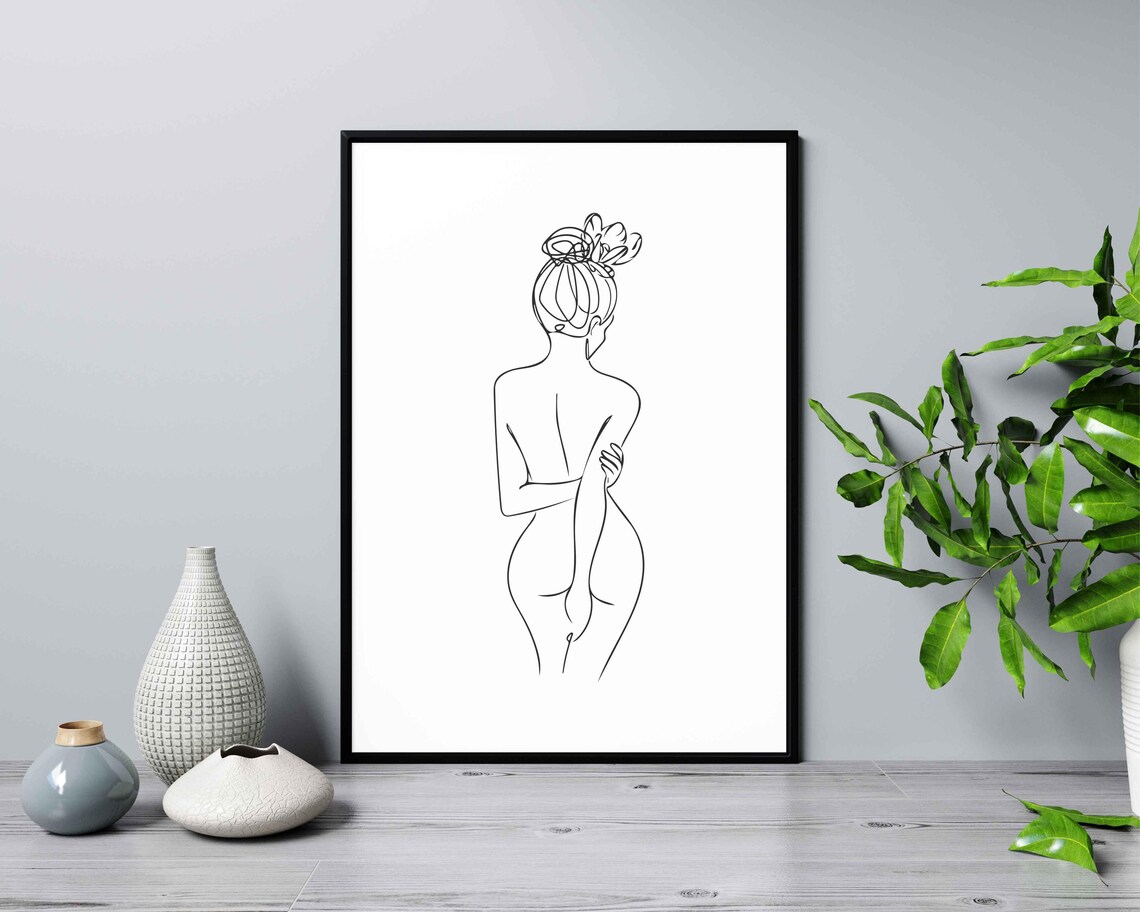 Nude Woman Back View Line Art Bun Hairstyle Feminine Figure Poster - Image 4