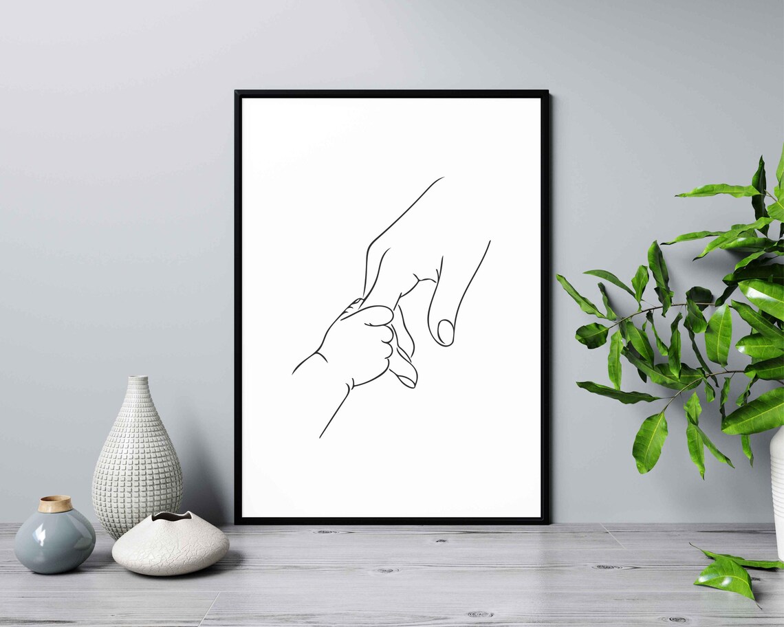 Mother Baby Hands Line Art Tender Parenthood Moment Minimalist Poster - Image 2