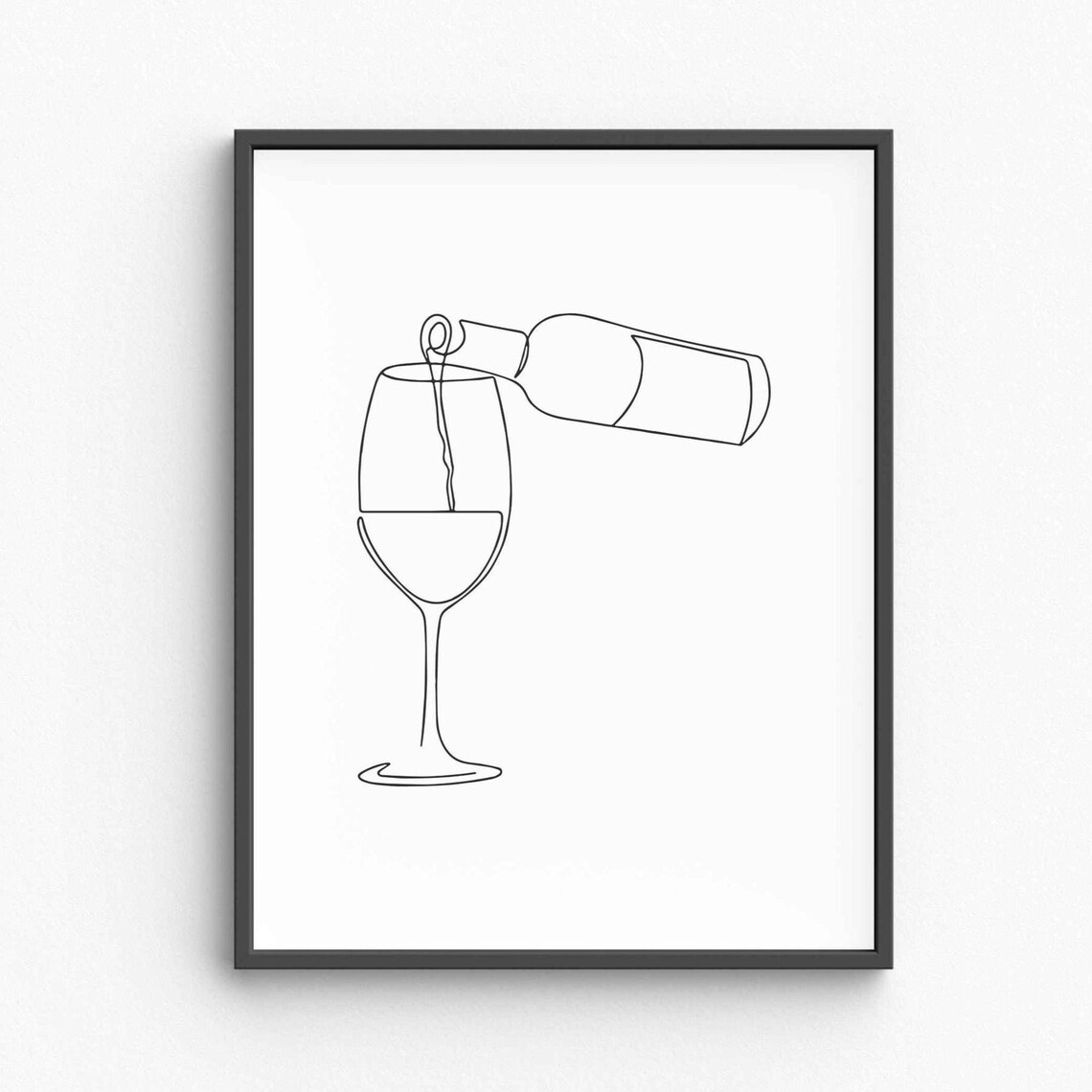 Wine Bottle Pouring Glass Continuous Line Drawing Kitchen Bar Wall Decor Poster