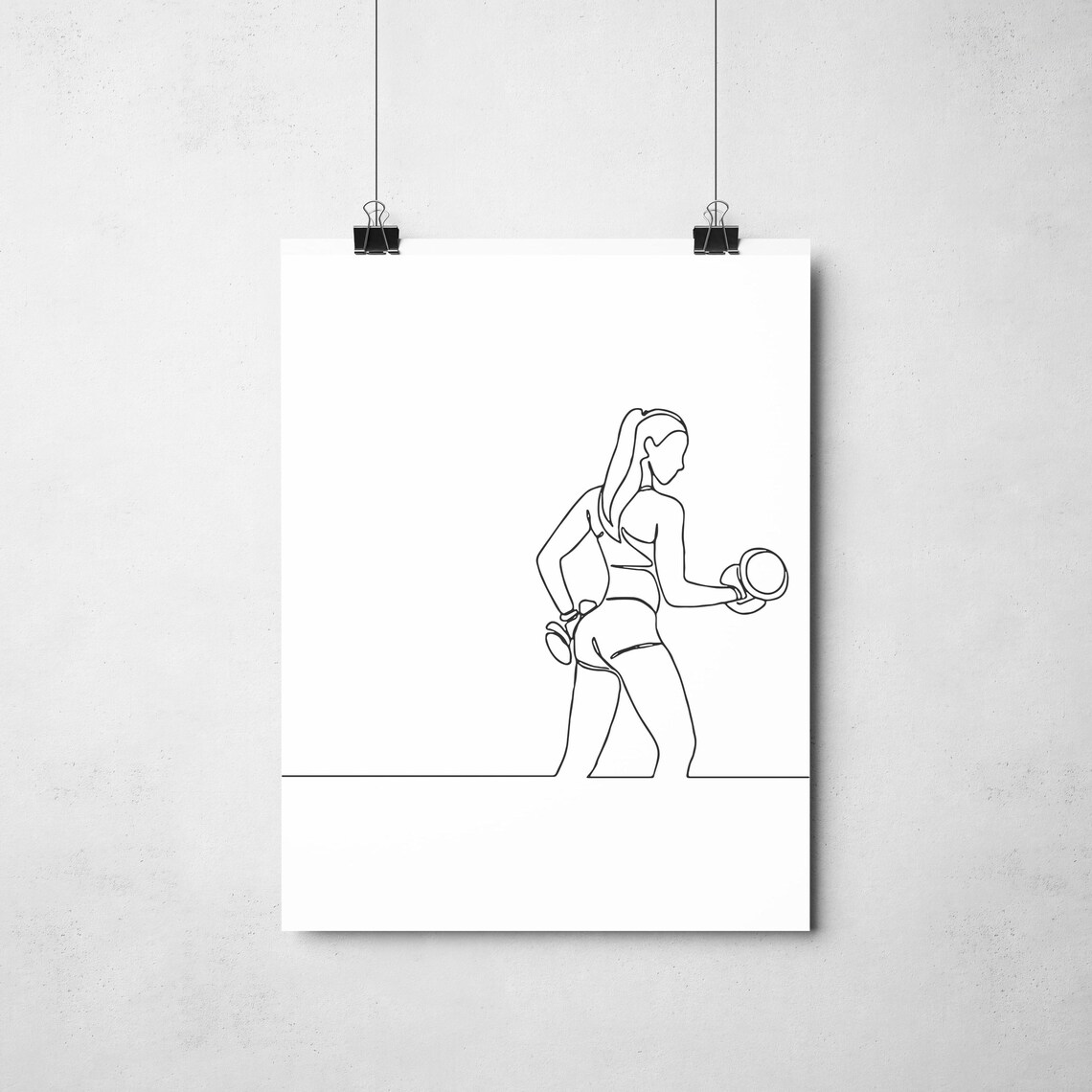 Woman Lifting Dumbbells Single Line Drawing Fitness Minimalist Gym Poster - Image 2