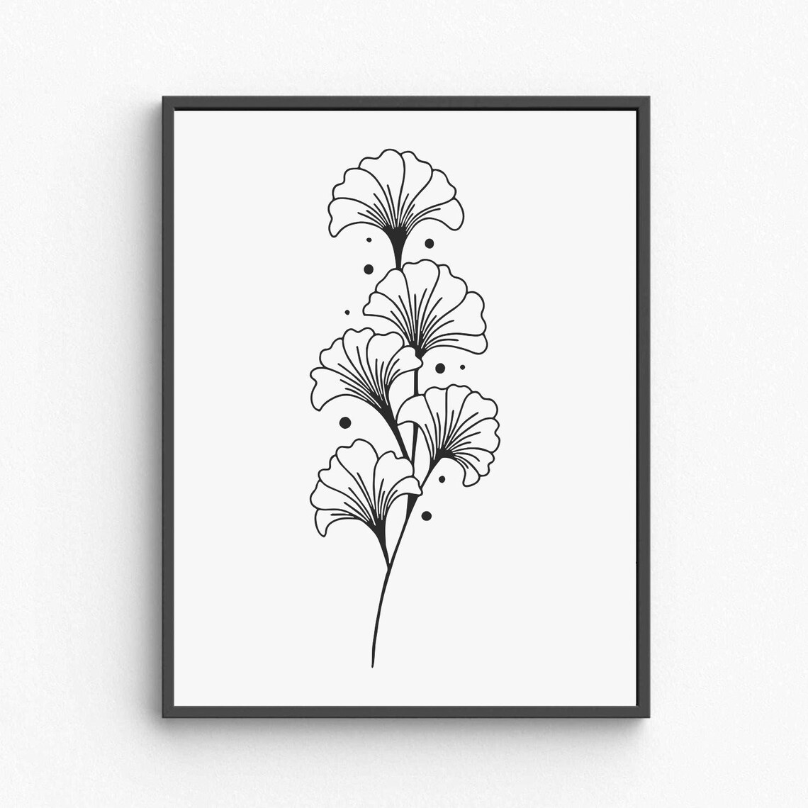 Ginkgo Leaves Botanical Line Art Elegant Nature Minimalist Poster
