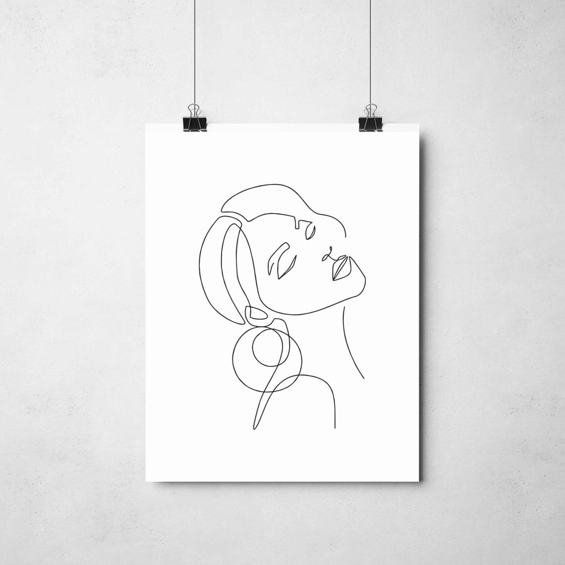 Woman Face With Bold Earrings Chic Glam Statement Line Art Poster - Image 2