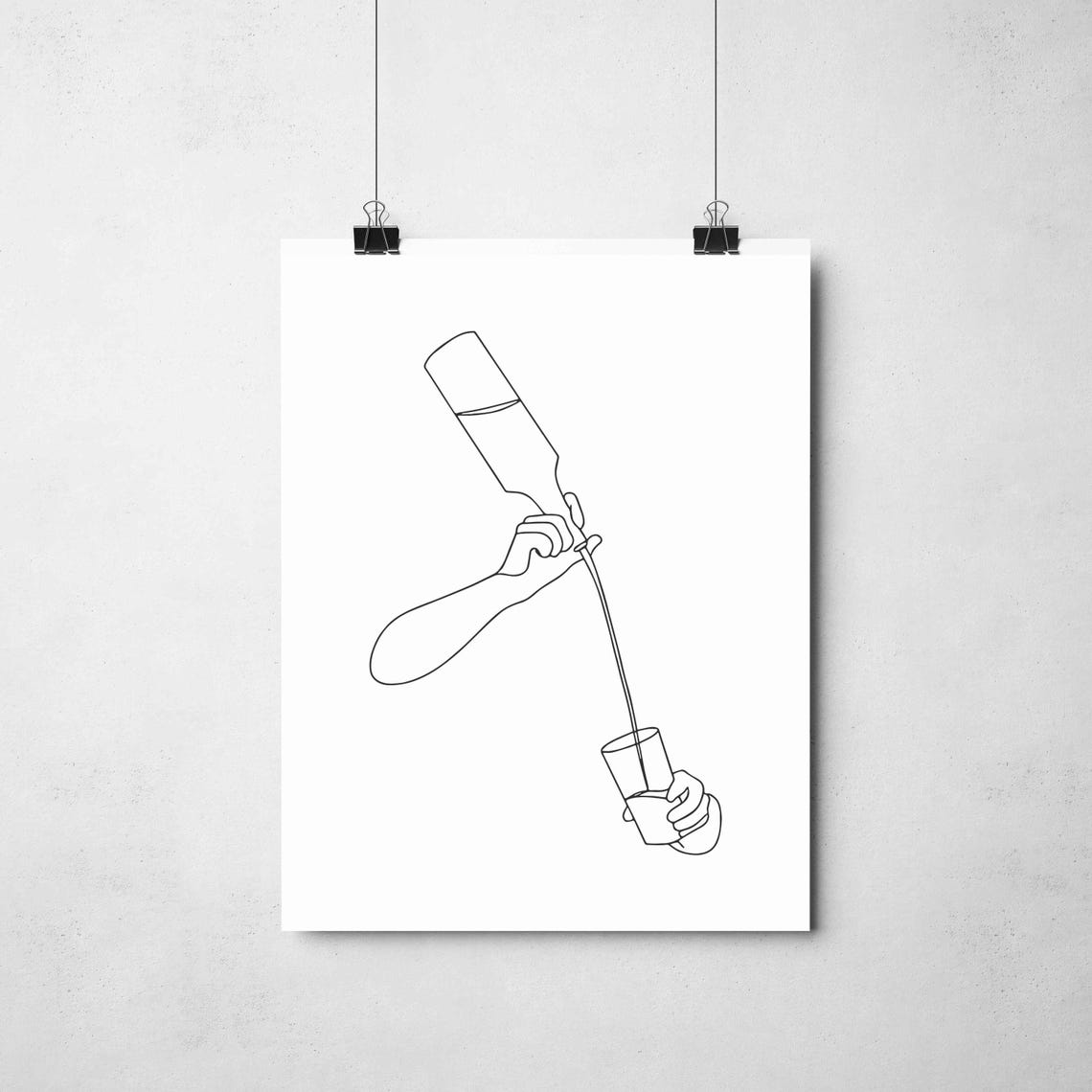 Hand Pouring Wine Bottle Single Line Drawing Minimalist Bar Art Poster - Image 2