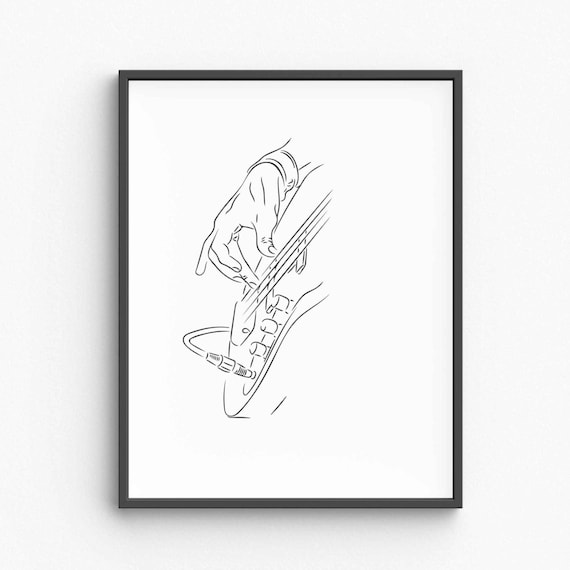 Guitar Player Hands Line Art Musician Strumming Music Decor Poster