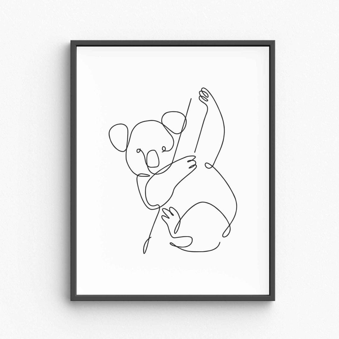 Minimalist Koala Line Art Cute Bear Wall Print Black White Drawing Australian Wildlife Decor Poster