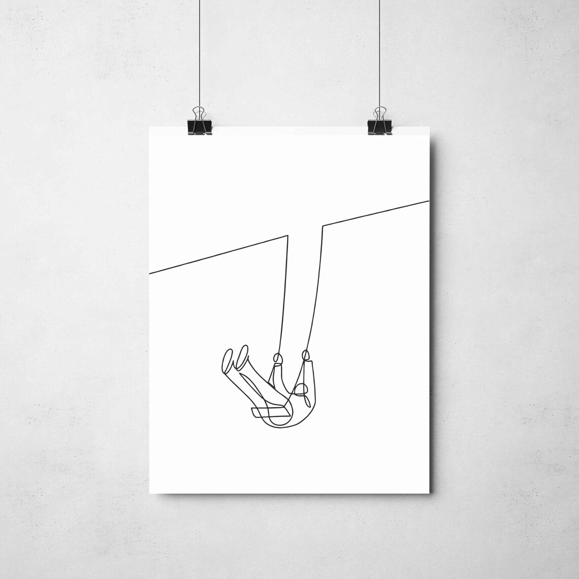 Joyful Child On Swing Continuous Line Drawing Childhood Nostalgia Nursery Poster - Image 2