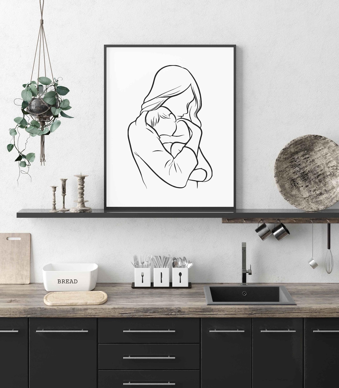 Minimalist Mom Holding Child Line Art Print - Image 3